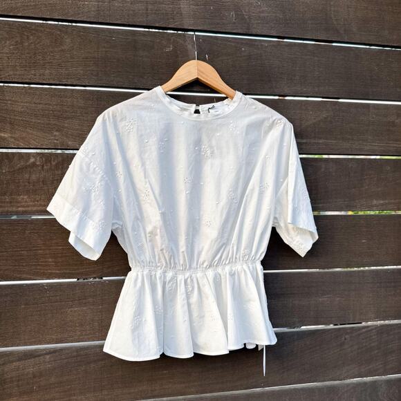 Longchamp Eyelet Blouse Peplum Top in White - Picture 3 of 8